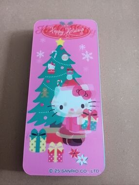 Hello Kitty Sanrio 2025 Holiday Christmas Lenticular Tin Pink Storage Case